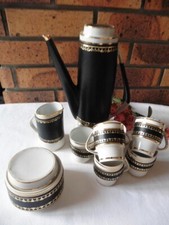 VINTAGE SERVICE A CAFE PORCELAINE CUIR DORURES 1960