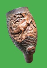 tabac pipe fumeur ancienne bois sculpté bruyère décor cerf type forêt noire