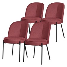 Lot 4 chaises de salle à manger rouge polyester pieds en métal confortable