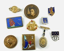 Lot 10 broches anciennes émaillées art déco blasons pins vintage brooch bijoux