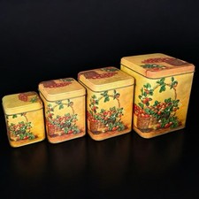 Lot de 4 boîtes métal vintage SIA – empilables, motifs fraises rétro