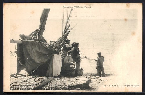 Cpa étretat barque pêche - barque, de