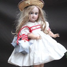 Robe de poupée ancienne avec sac et chapeau 1930 pour poupée JUMEAU 60cm Doll