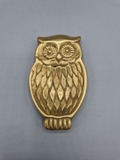 Vintage brass owl trinket dish small ashtray paperweight mid century home decor