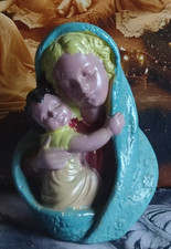 STATUE SAINTE VIERGE MARIE EN PLATRE SIGNEE MAUCCI VIRGIN MARY PLASTER MADONNE