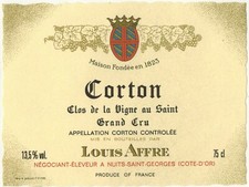 Corton grand cru-Etiquette Vin de Bourgogne-L.Affre-Nuit St.Georges-R.166
