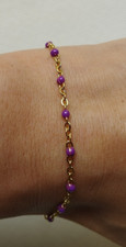 Bracelet femme doré fin en acier inoxydable avec des perles mauve