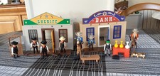 playmobil shériff bank en l'état 8 personnages 2 chevaux et matériel