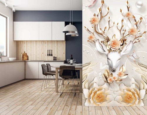 Papier peint fleur cerf - 3d,