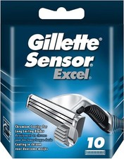 Pack 10 Lames GILLETTE " SENSOR EXCEL " Recharges de Rasoir Rasage Lot Gilette