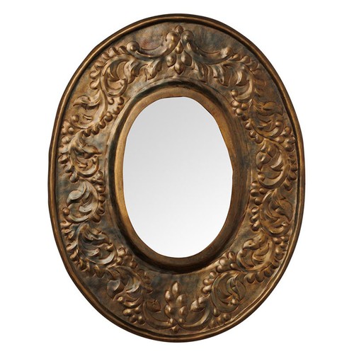 Miroir ovale gravé patine