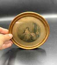 Gravure litho ancienne cadre rond femme enfants Cosway pinx et sc Médaillon doré