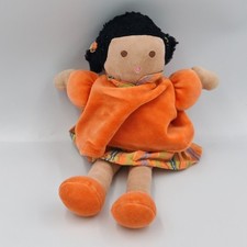 Doudou poupée fille métis robe orange rayé NOUNOURS - 36454