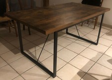 Table à manger 6P, plateau marron, Pied acier noir  L160 l90 H75