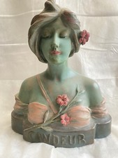 Buste En Terre Cuite Polychrome Art Nouveau signée Aristide De Ranieri