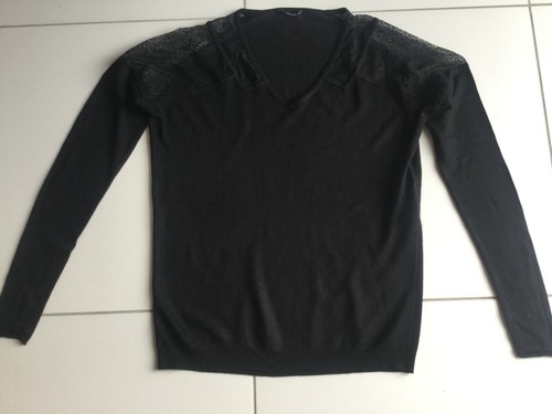 Pull noir dentelle epaules - pull,