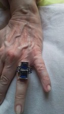 Bague Argent Imposante et originale, taille Ajustable, pierres de couleur bleues