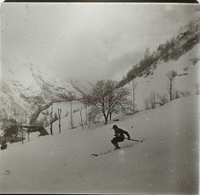 Cauterets Ski de vitesse Pyrénées France Photo Stereo PL59L5n50 Plaque verre  