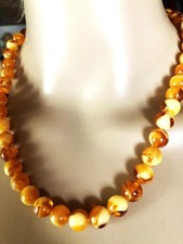 Collier de créateur neuf Ambre  jaune/orangé 50 cm perles 10mm bijou femme