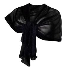 Couleur Unie Glitter Écharpe Châle Foulard Femme Étole Cérémonie Noir
