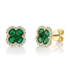 14K or Jaune Émeraude Trèfle Boucles Oreilles Diamant Naturel 1.62 Carats