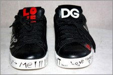 DOLCE & GABBANA Baskets Cuir Noir Love T 38 BON ETAT