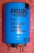 Lot de 4 condensateurs 2200µF 25V ; 25x38mm ;  3 broches ; Philips