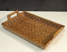 Plateau de Service en Rotin avec Poignées, Plateau en Osier Rectangulaire