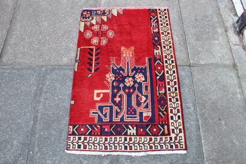 Tapis vintage laine - rouge, fait
