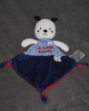 🍀Doudou Plat Ours Bleu Rouge MOTS D'ENFANTS Leclerc La super équipe Etat NEUF