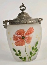 🍀Seau à biscuits ancien en verre givré décor floral Art Nouveau,  LEGRAS?