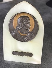 PLAQUE Médaillon RELIGIEUX En BRONZE JÉSUS XIXème Par RUFFONY Support Onyx