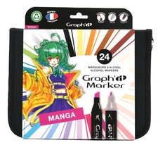 GRAPH’IT Trousse 24 Marqueurs Alcool Double Pointe - Set Manga - Pointe Fine ...