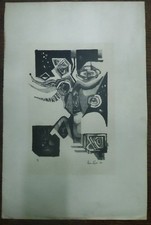 ANCIENNE encre sérigraphique  de Alain Azad datée de 1959 N° 4/5