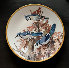 ASSIETTE PORCELAINE LIMOGES BOYER 1981 OISEAU GEAI BLEU TORY PETERSON DORE OR