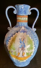 Malicorne -signé Émile Tessier - Pichet céramique, décor dans le style de Nevers