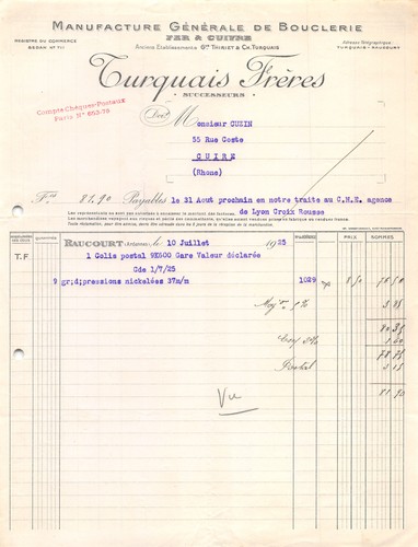Facture 1925 bouclerie - facture,