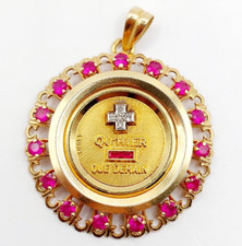 XXL Pendentif médaille d'amour Augis 33 mm or 18k diamant rubis hier demain