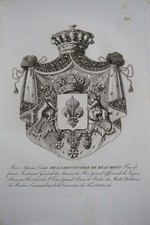 GRAVURE BLASON HERALDIQUE E LA BONNIERE DE BEAUMONT ARMOIRIES RESTAURATION 1815