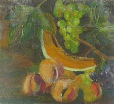 Nature Morte Fruit Raisin tableau Ancienne Petite Taille Mlr . Je Sur Table MD12