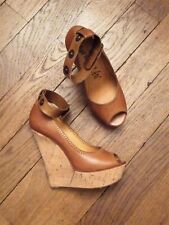 ? Escarpins/ Chaussures Compensées Cuir Marron à Talon en Liège- 36- Lanvin