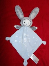 Doudou Plat MOTS D'ENFANTS Ours Déguisé en Lapin Bleu Blanc Gris Douce Nuit