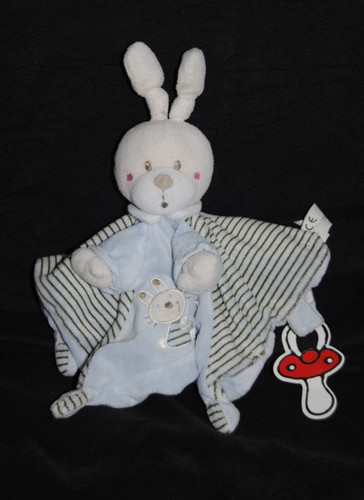 Doudou lapin plat bleu - bleu, abc