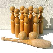 ANCIEN JEU DE QUILLES EN BOIS + 2 BOULES SKITTLES BOWLING GAME