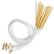12 PCS Aiguilles Crochet en Bambou SetCrochets Tricot Afghan Tunisien LongAig...