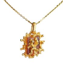 Pendentif Couture Gavilane Vintage Brutaliste Chaine Plaqué Or 55 Cm