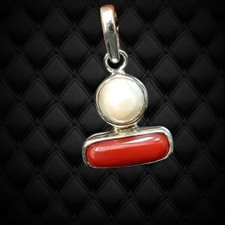 Homme 925 Argent Pendentif avec Naturel Corail & Perle Semi-Précieuses Gemmes