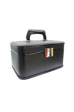 Vanity case Vintage 60s en vinyle noir & métal doré | Accessoire de toilette