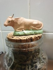 Ancien Santon Creche Noel Devineau Bœuf Couché  Taille 3 Vert