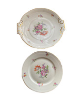 ANCIEN SERVICE A DESSERT 10 ASSIETTES 1 PLAT A TARTE PORCELAINE DE LIMOGES SIGNE